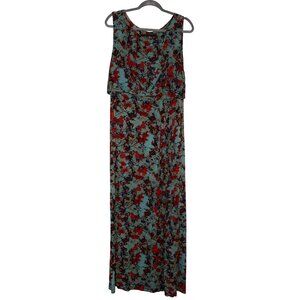 Peruvian Connection Floral Sleeveless Draped Bust Maxi Dress Size XL